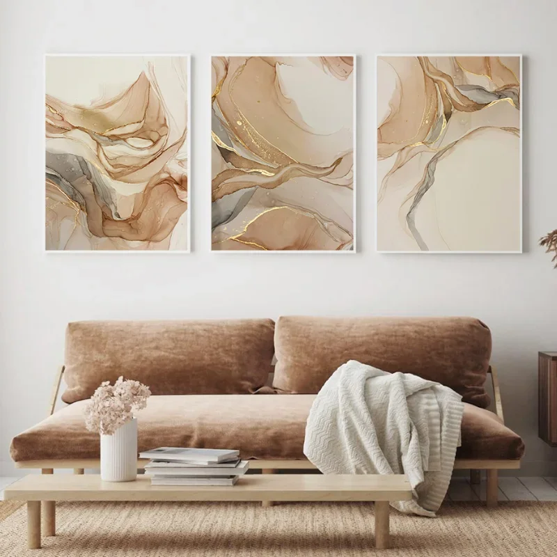 Beige Marble Poster Decorative Paintings Nordic Modern Fashion Abstract Gold Luxury Canvas Painting Wall Art For Room Decor