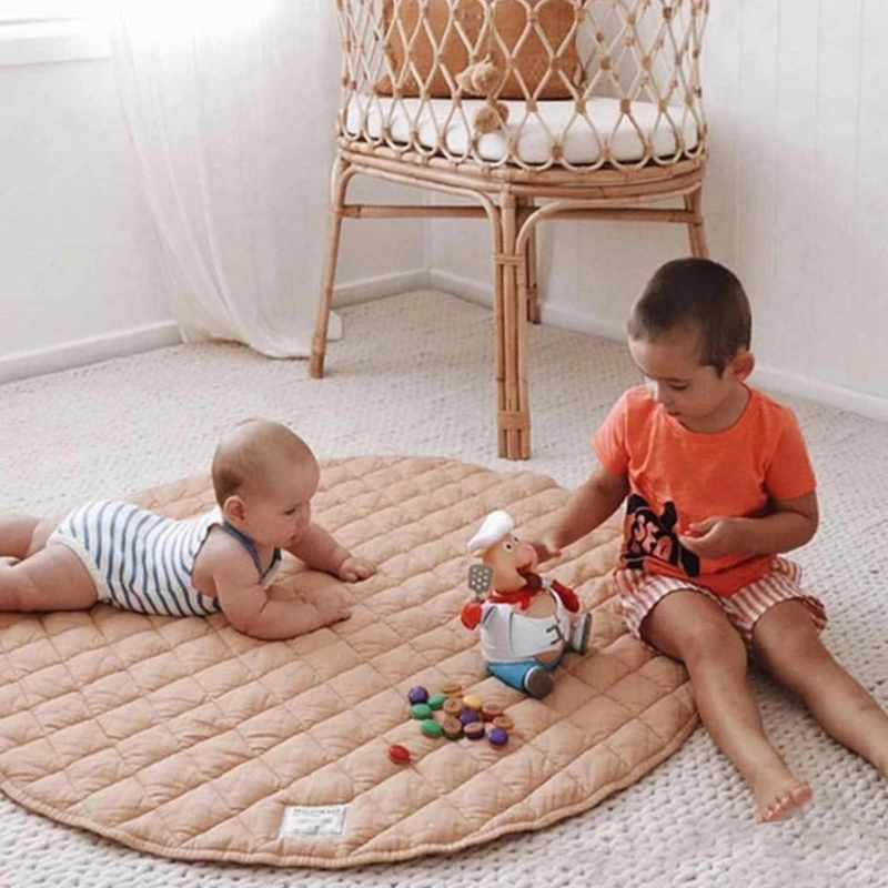 Baby Cotton for Play Mat Round Solid Color Cushion Soft Breathable Crawling Pad Kids Floor Rug Game Toy Blanket Gym Mat