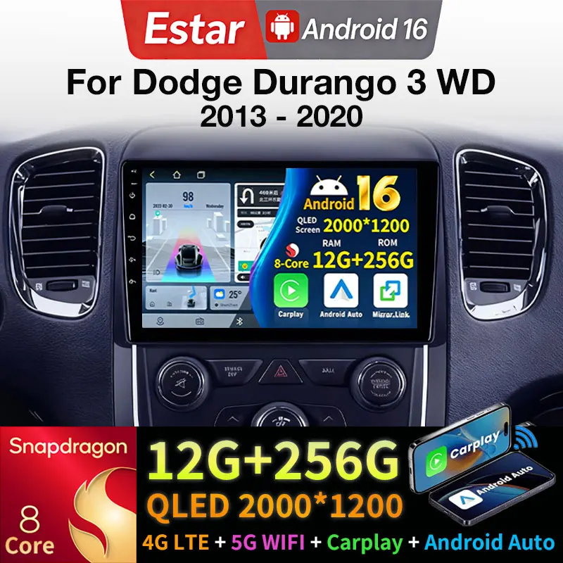 Radio para Auto Android 16 para Dodge Durango 3 WD 2013-2020, Carplay Inalámbrico, Auto 4G+5G WIFI, Reproductor Multimedia de Video, Unidad Principal 2Din