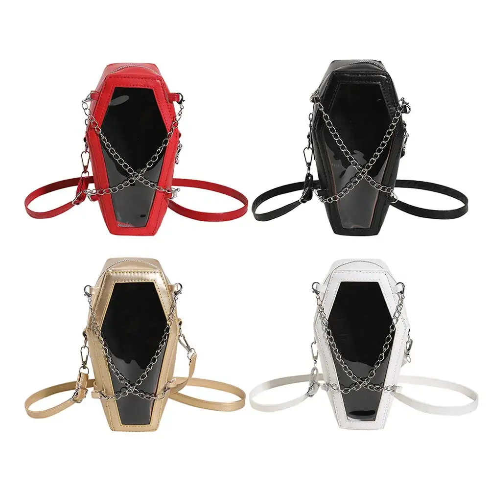 

Women Crossbody Bag Coffin Shape PVC PU Tote Bag Gothic Handbag Transparent Underarm Bag for Office Travel Make Up Cosmetic Bag