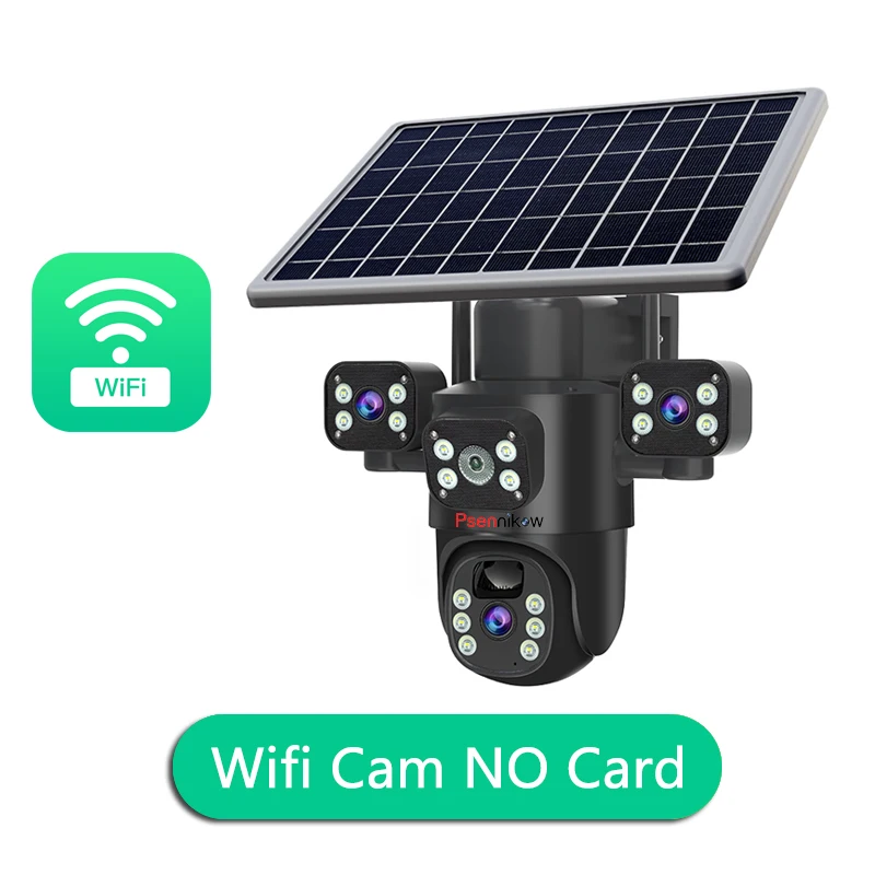4K 6MP Security Outdoor Solar Camera 4G SIM/WIFI Three Lens Recording Humanoid Tracking Color Night Vision PIR Detect Camera