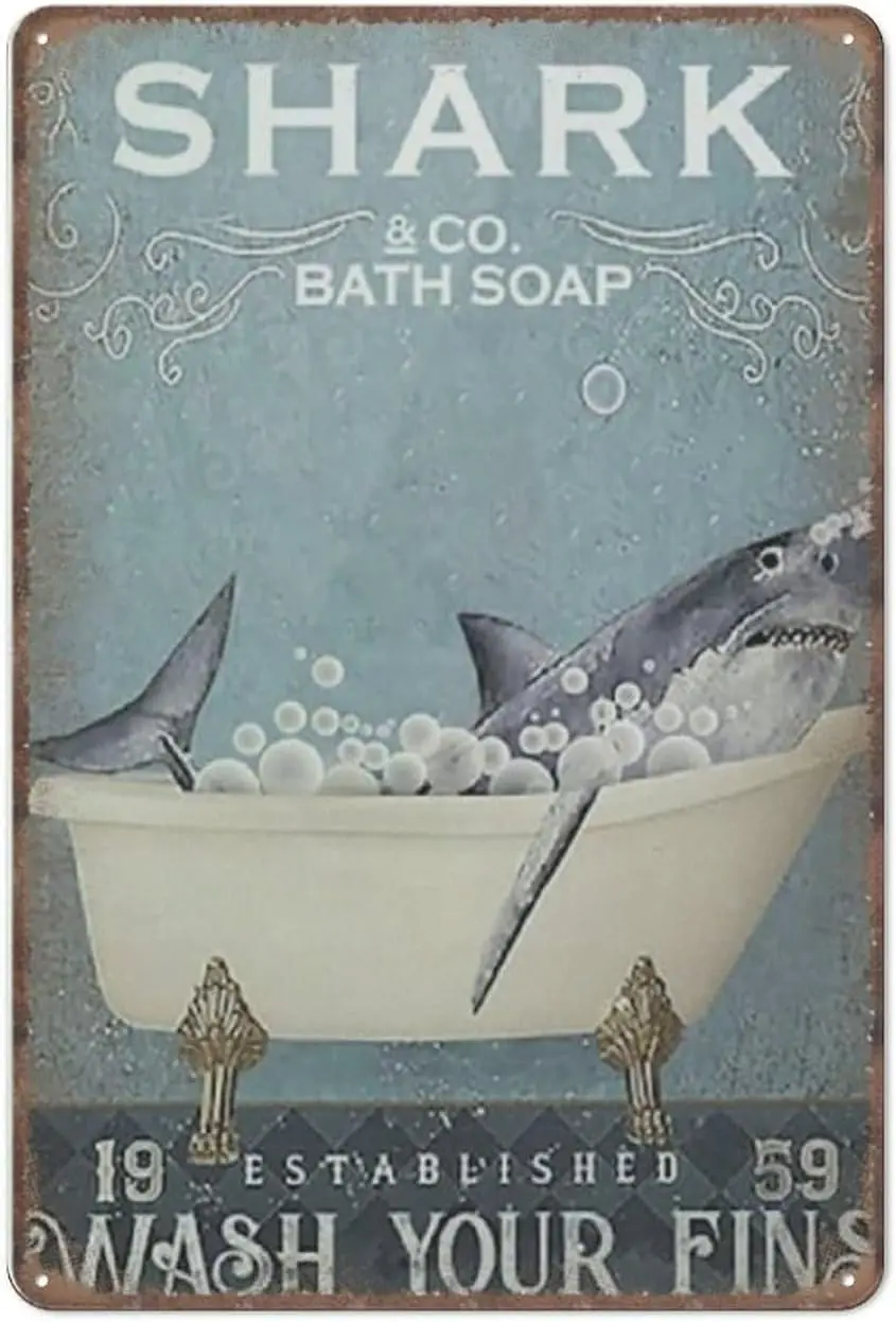 Shark Bath Soap Tin Signs Gifts Funny Vintage Metal Tin Sign Plaqu Poster Wall Art Pub Bar Kitchen Garden Bathroom Home Decor, 8