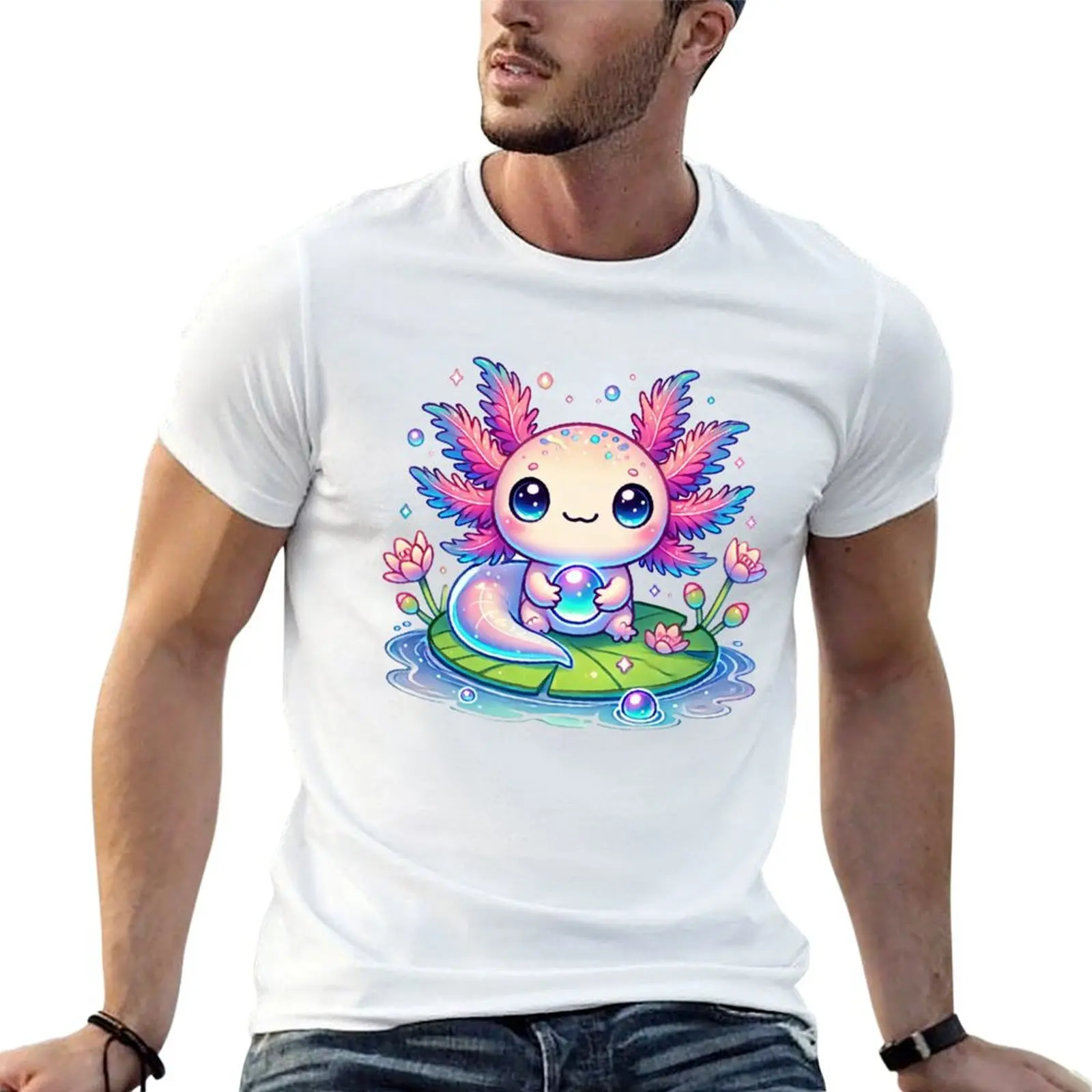 cute axolotl holding a bubble T-Shirt Outdoor Sports Short Sleeve Top