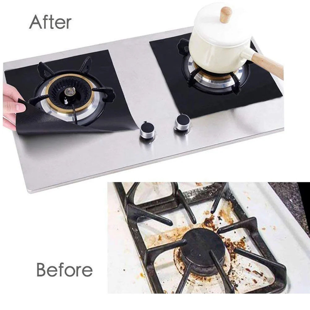 

5pcs Cleaning Pads 27X27X0.08Cm Silver Reusable Non-Stick Stove Burner Covers Gas Range Protector Hob Liners Kitchen Bar Tools
