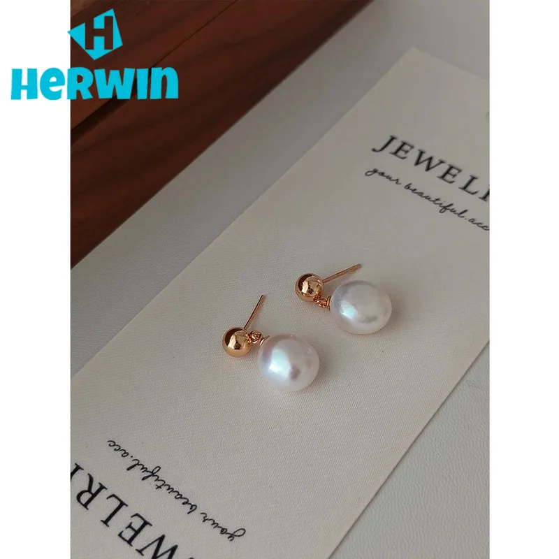 NEW ​ Full Body S925 Pure Silver Plated With 18K Real Gold | Natural Freshwater Pearl Earrings 100754