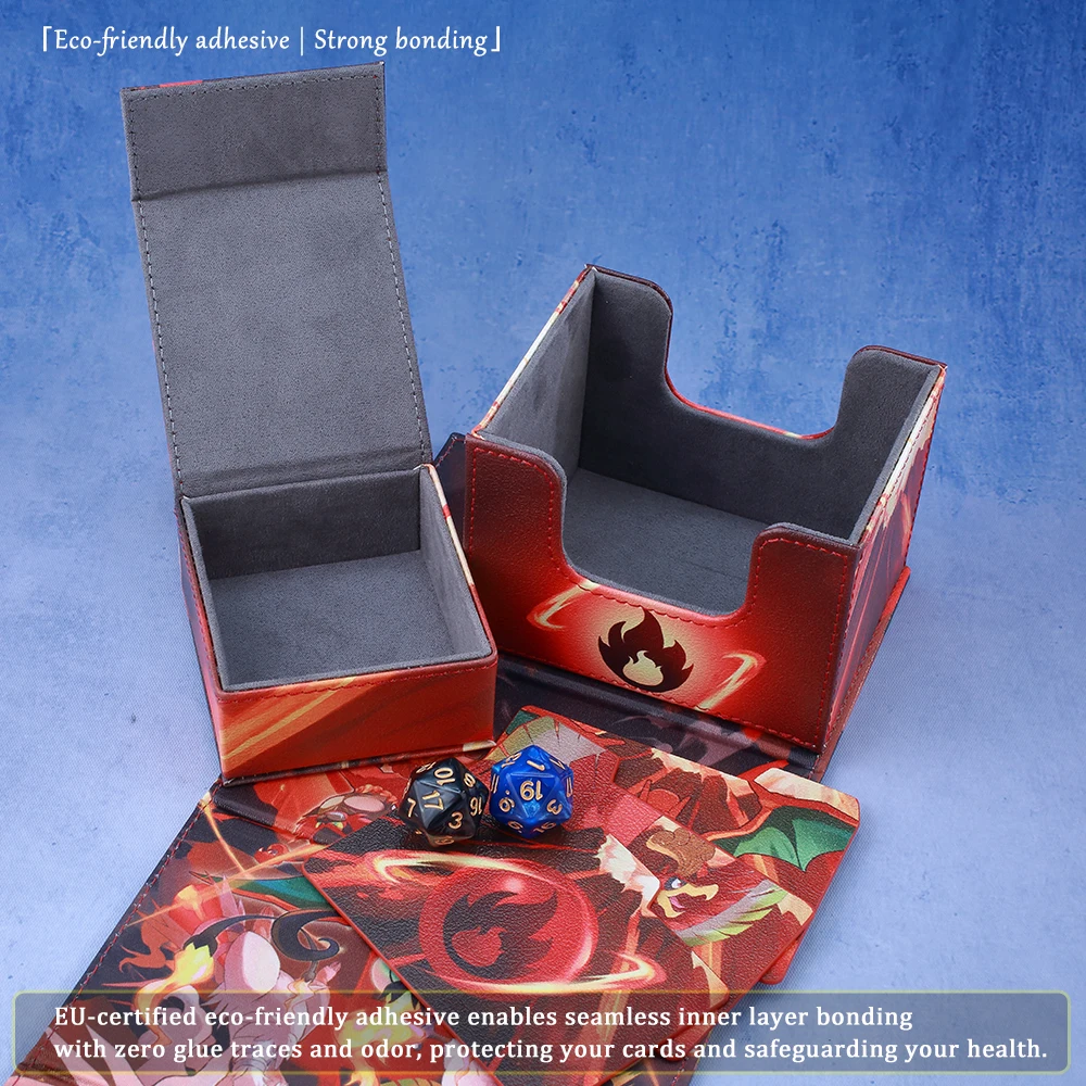 Fire Type Dicewinder voor PTCG, past op 100 kaarten met dubbele mouwen, kaartopslag dekdoos voor MTG Commander TCG YGO OPCG DTCG kindercadeaus