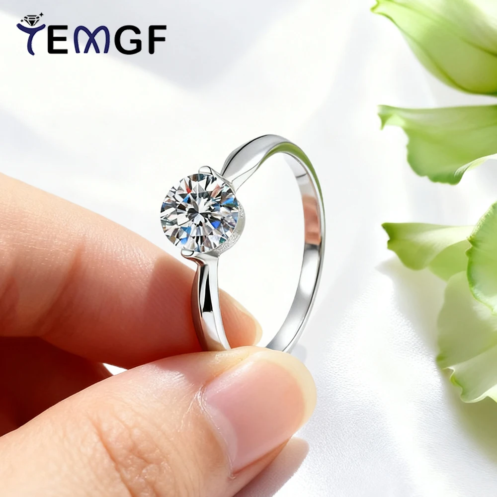 

Женское обручальное кольцо TEMGF 6,5 мм с муассанитом/цирконом круглой огранки, классические простые сверкающие ювелирные изделия, 100% стерлинговое серебро 925 пробы