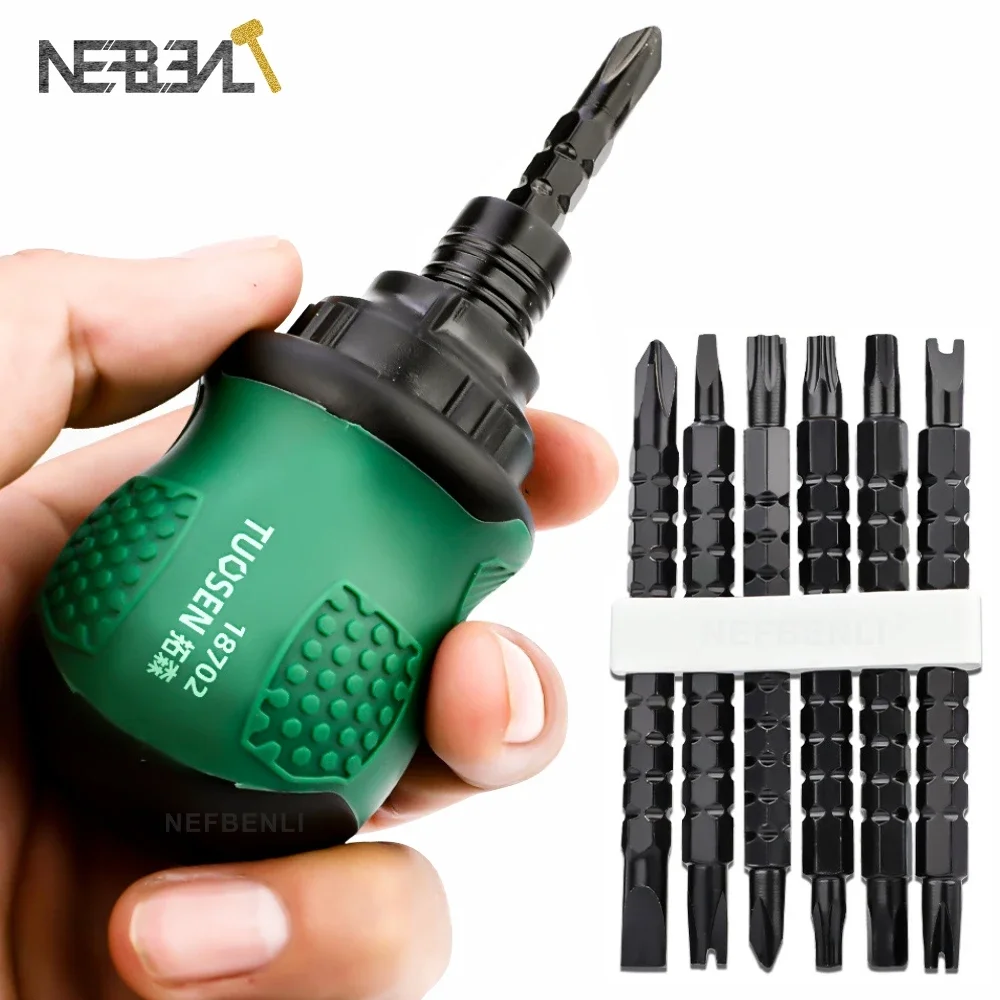 13-in-1-ラチェットドライバーセットショートハンドルクロス溝ドリル伸縮式デュアルパーパス小型クロムバナジウム鋼修理ツール