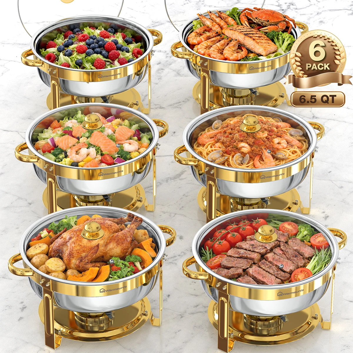 6,5QT Chafing Dishes voor Buffet, Ronde Chafing Dish Buffetset, RVS Buffet Warmhouders Set voor Catering Evenementen Feesten