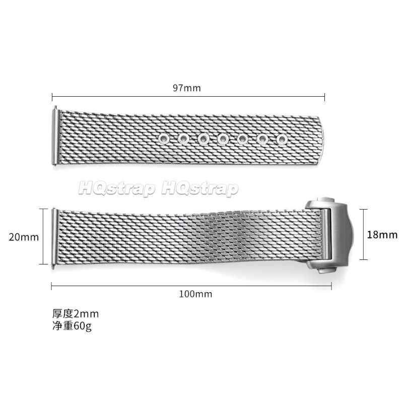 20mm Stainless Steel Mesh Watch Band Replacement for Omega Seamaster 007 James Bond Breathable Mesh Milanese Luxury Wristwatch view 6