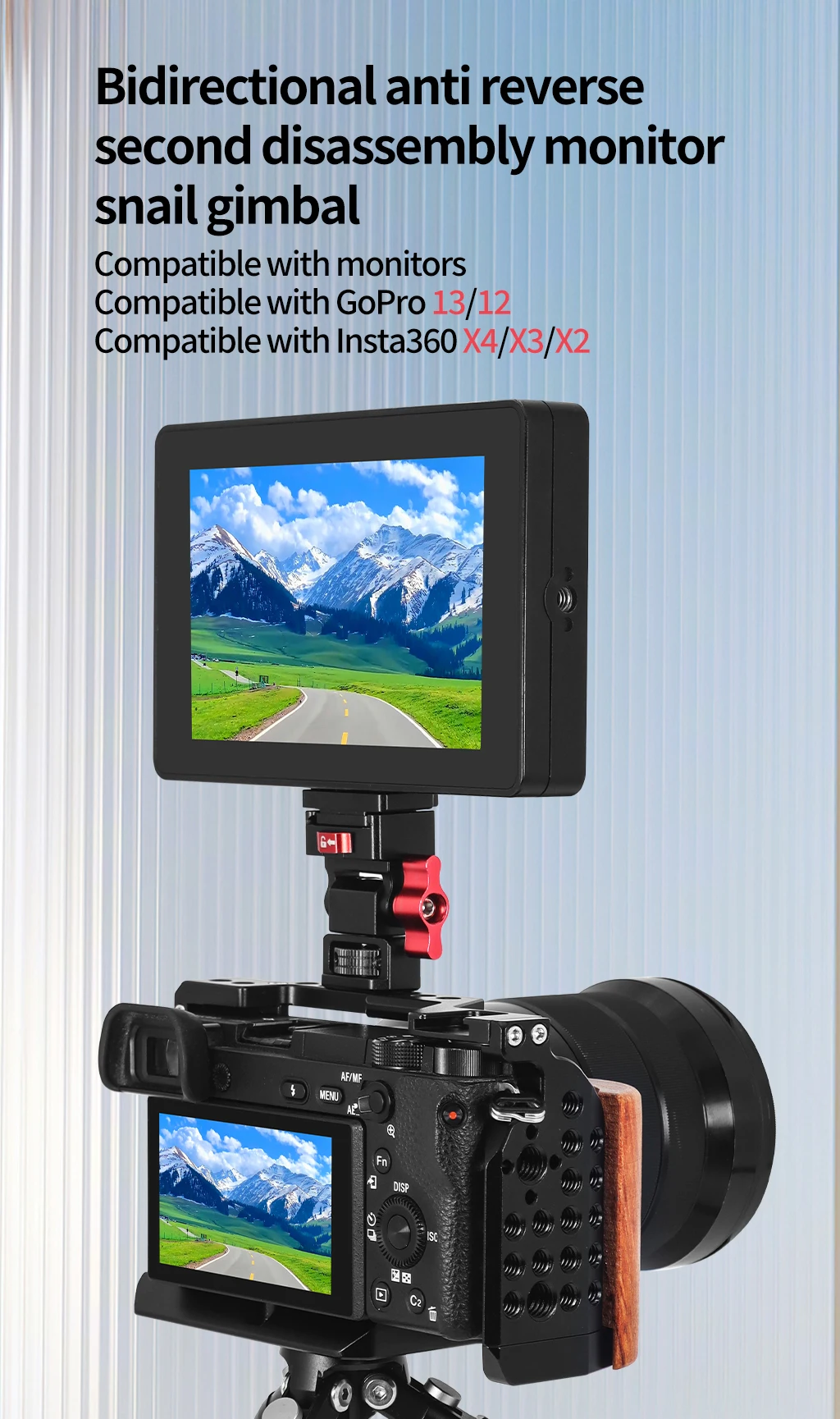 Video Rig Kugelkopf 360 drehbare Monitorhalterung 1/4 Zoll ARRI Pin Kaltschuh Schnellwechselplatte für DSLR-Kamera LED-Lichtmikrofon – Detail 11