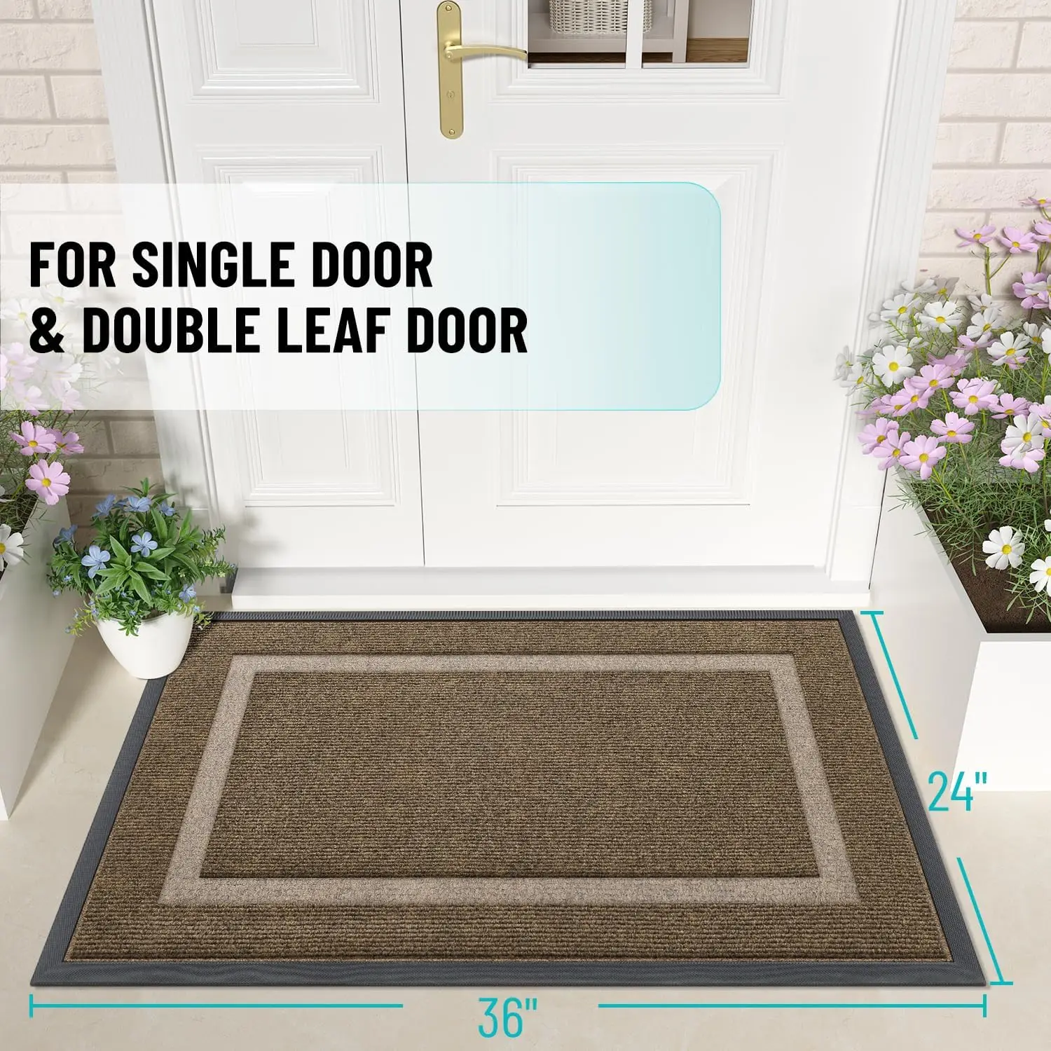 Front Door Mat Indoor Outdoor Entrance, Waterproof All-Season, All-Weather Doormat, Sturdy Natural Rubber, Fade Resistan