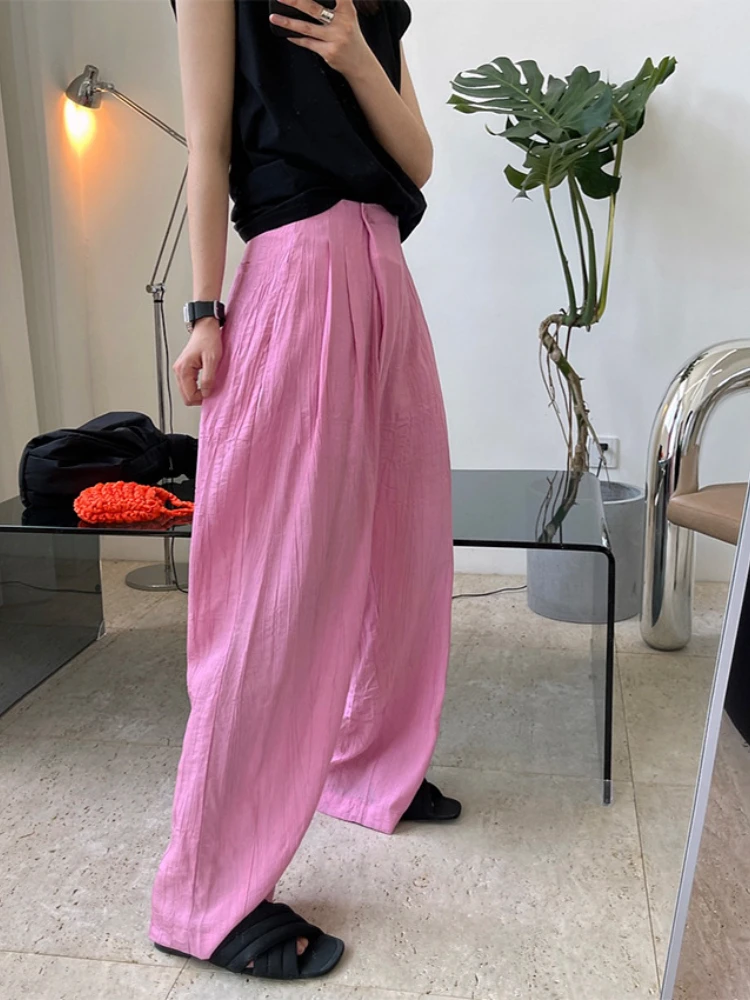 

Spring and Summer New Pleated Texture Slanted Placket Casual Pants Wide-leg Korean Loose Cool Trousers Women