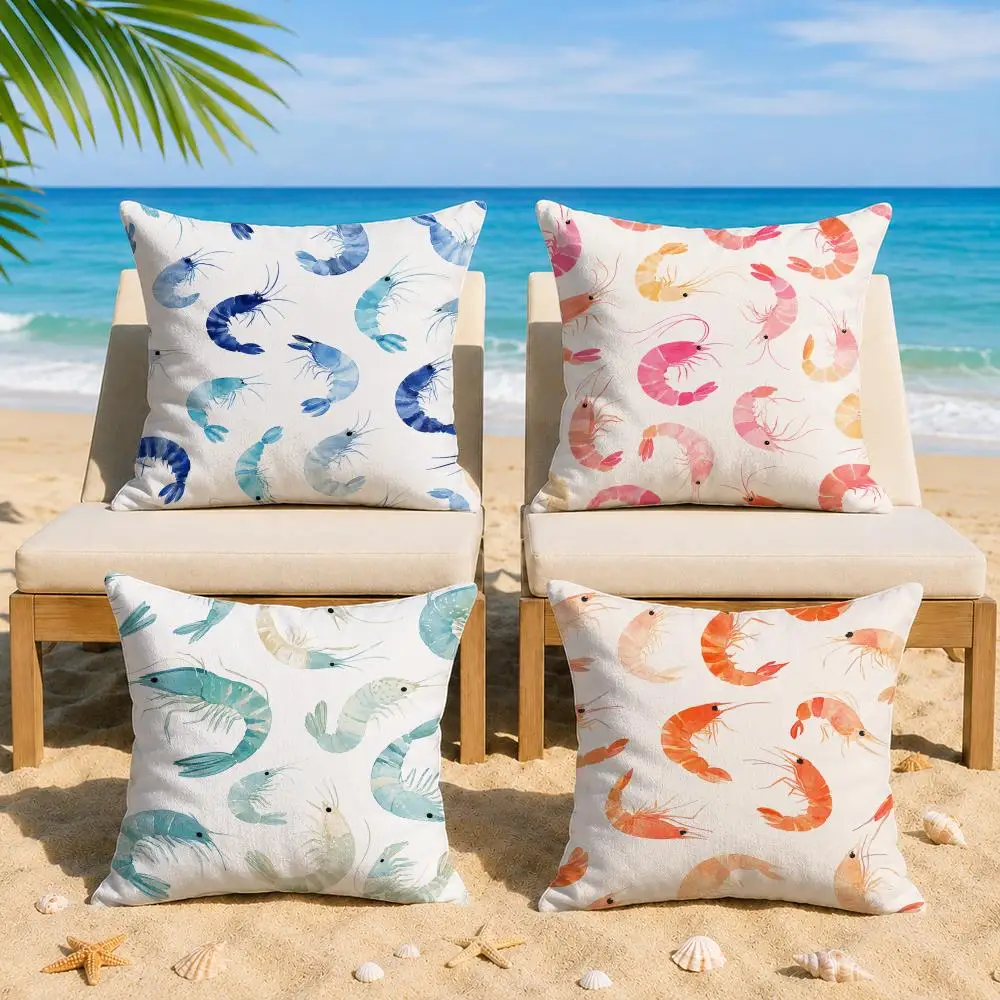 Shrimp Patterns Cushion Cover Short Plush Soft Double-Sided Printing Pillow Case Cozy Sofa Bedroom Home Decor Gift