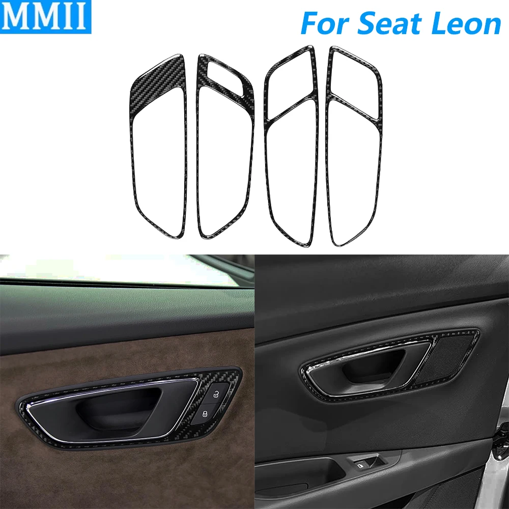 For Seat Leon MK3 2017-2019 Carbon Fiber Door Handle Switch Frame Panel Cover Trim Car Accessories Interior Decoration Sticker