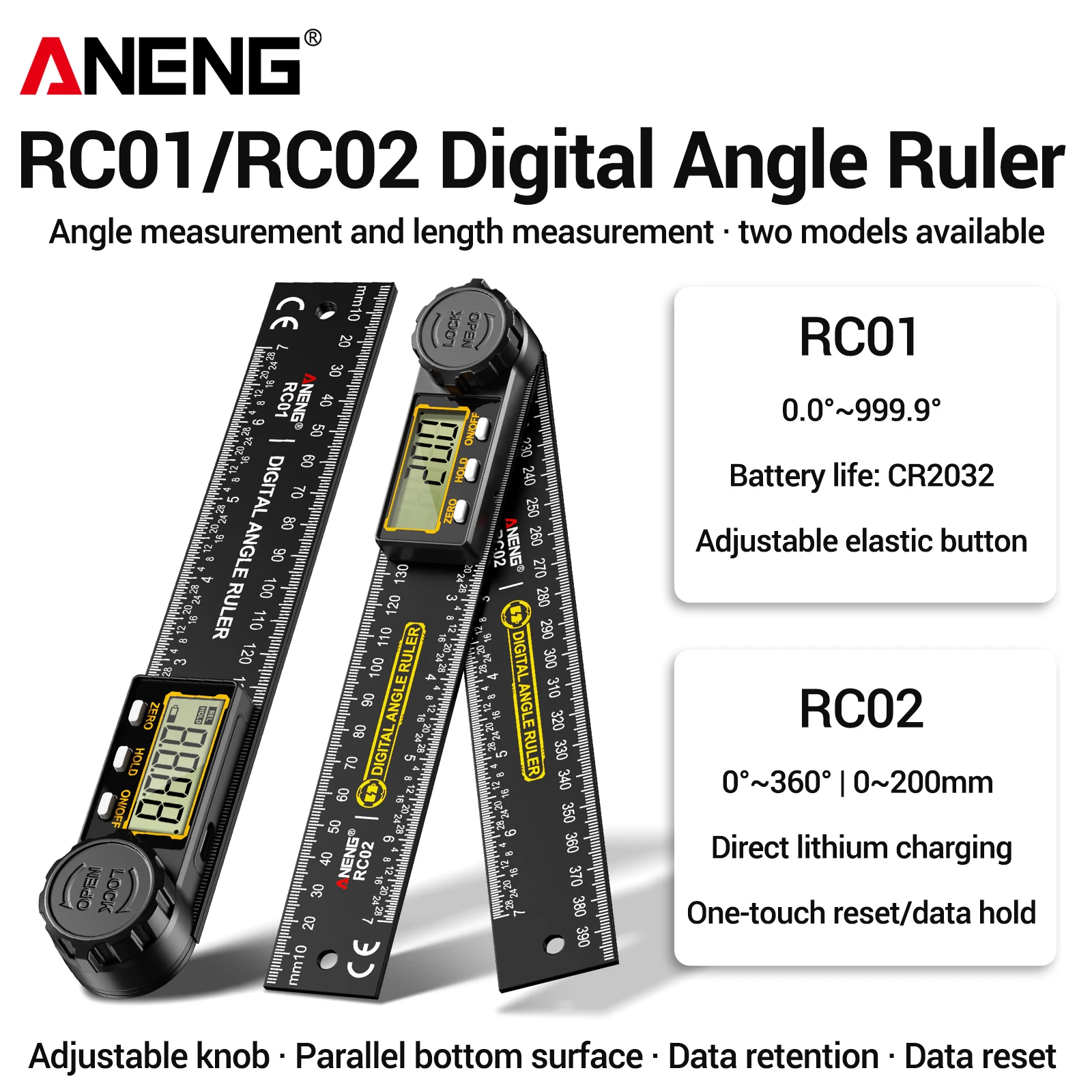 ANENG RC Series Digital Angle Finder 0.0‑999.9° Data Lock Zero Reset Auto Shutdown Carpentry Home Renovation Measuring Tool