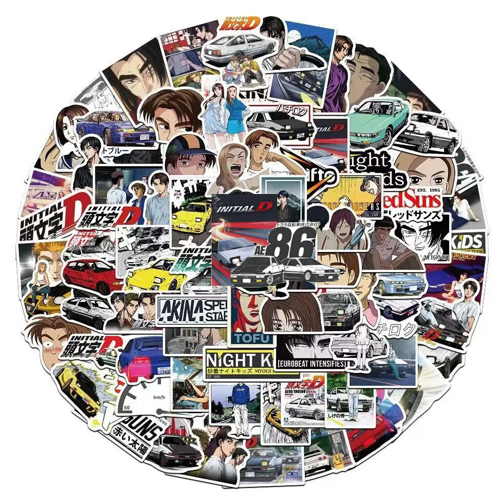 10/30/50/100pcs Cartoon Initial D Stickers Waterproof DIY Skateboard Luggage Helmet Car Bike Cool Anime Decals Kid Birthday Gift