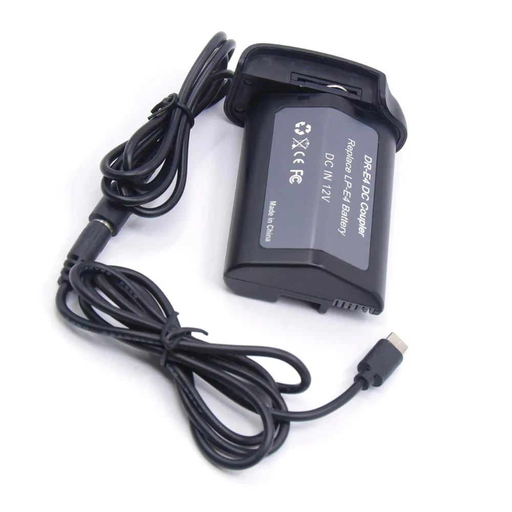 DR-E4 DC Coupler LP-E4/E19 Dummy Battery+USB Type C PD 12V Power Bank Cable For Canon EOS 1D C 1D X 1D Mark III IV 1Ds Mark III