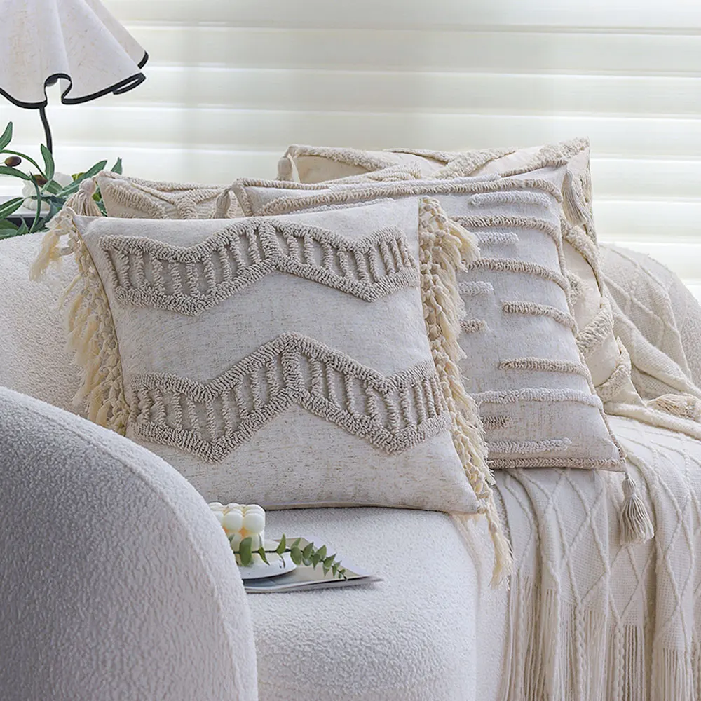 Cojines Decorativos Para Sofá Living Room Boho Throw Pillow Cover with Tassels Tufted Cushion Cover 18x18 Farmhouse Home Decor