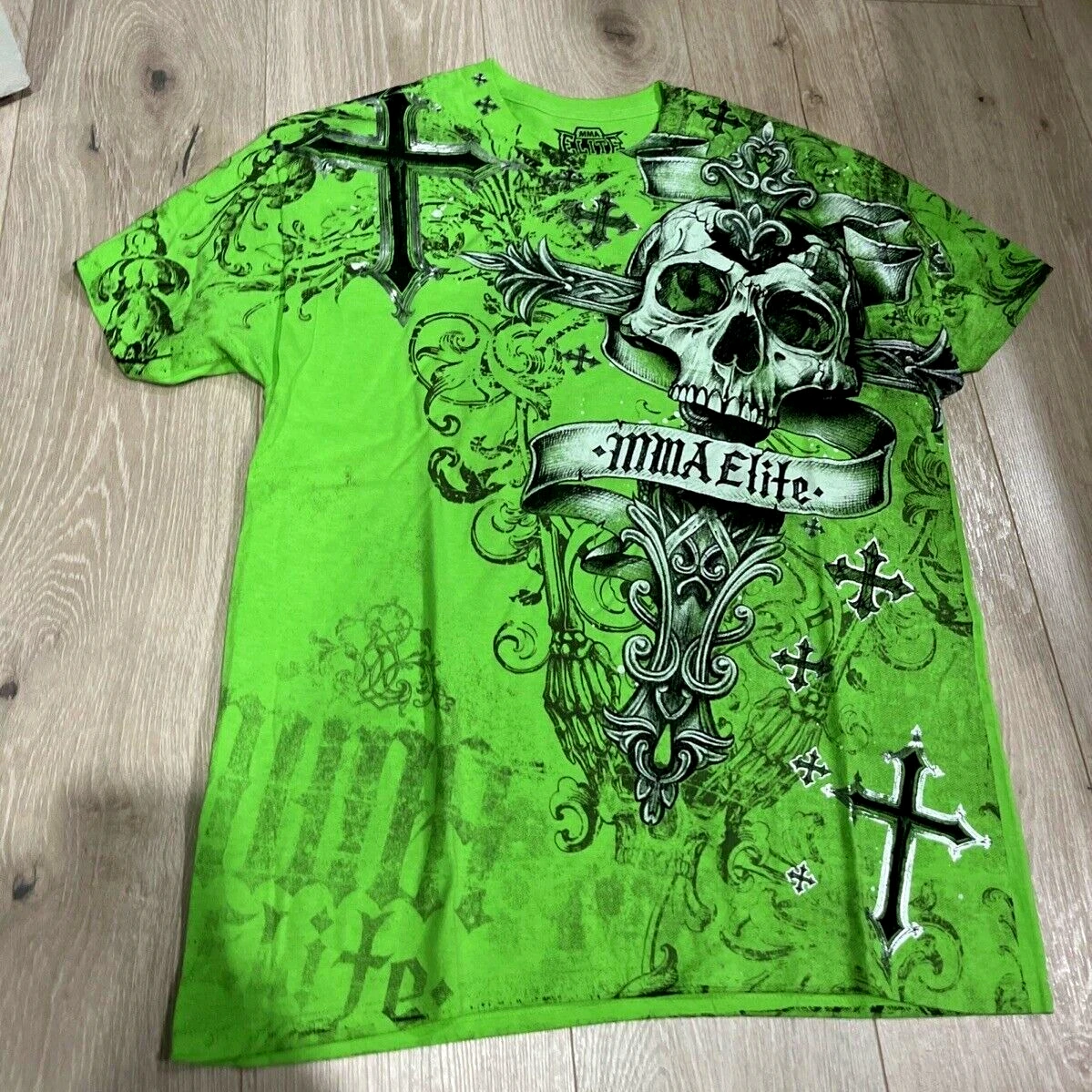 Cross Skull Print Green T Shirt Men Loose Fit Streetwear Graphic Tee Oversized Glow Dark Party Ins Popularity Tops