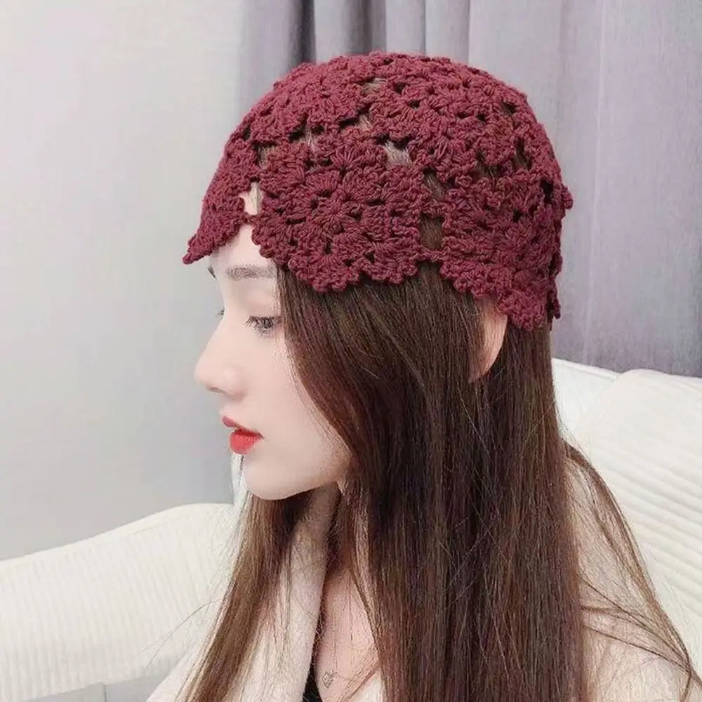 Breathable Hollowed Out Knitted Hat Casual Flowers Beret Cap Fashion Summer Sun Visor Women