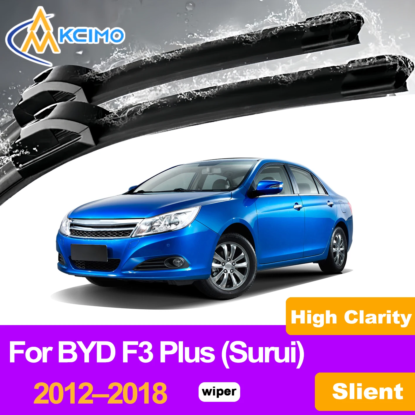 

KCIMO 2PCS Front Windshield Wiper Blades For BYD F3 Plus (Surui) 2012–2018, High Quality Natural Rubber Reduce Noise & Jitter