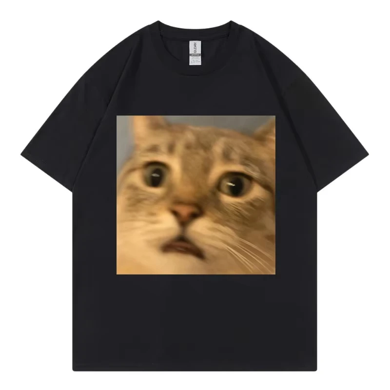 Surprised Cat Face Funny Meme Graphic T Shirts Men Women Casual Cotton Short Sleeve T-shirts Summer Fashion O-Neck Loose T-shirt
