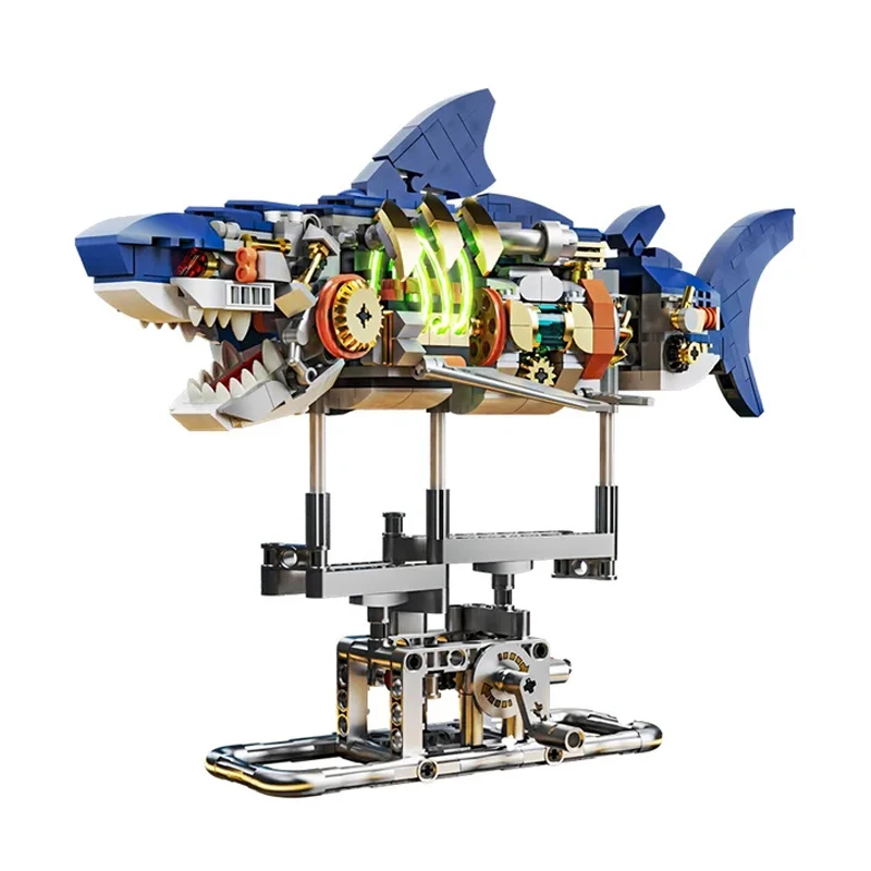 

Technical Bricks Semi-Mechanical Shark 687PCS Construction Display with Lights Building Blocks Set Gift for Adults Kids