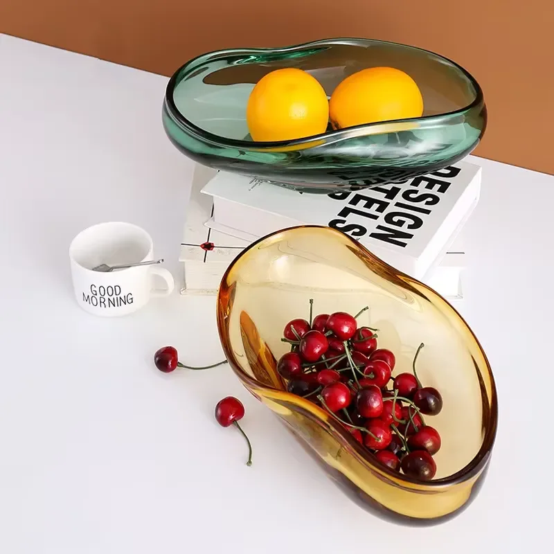 Luxury Colored Glazed Glass Bowl Creative Home Decoration Tray for Fruit Snacks Plate Elegant Tableware Ornament Display Dish