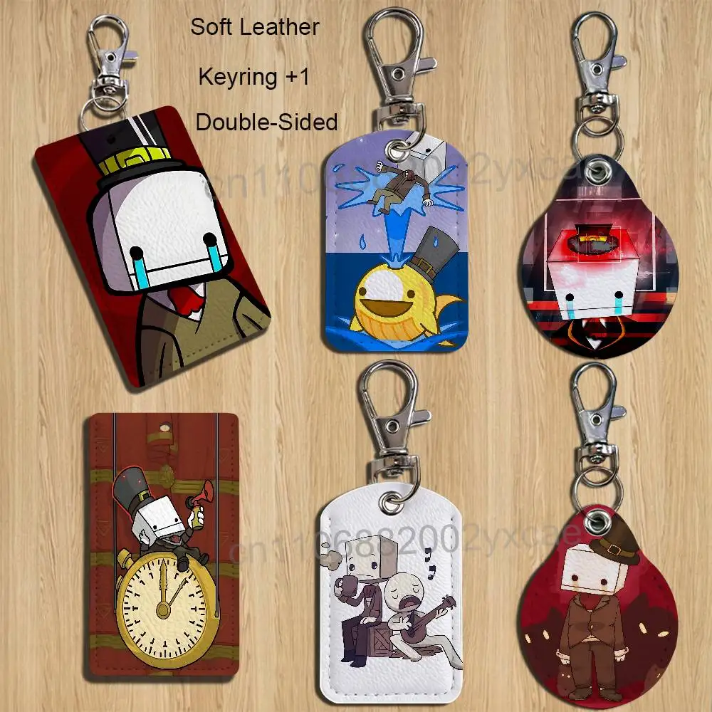 

game Square BattleBlock Theater Keychain Holder Suitable For Subway Bank Card Bus Card Case Badge Holder Wallet Card Textured