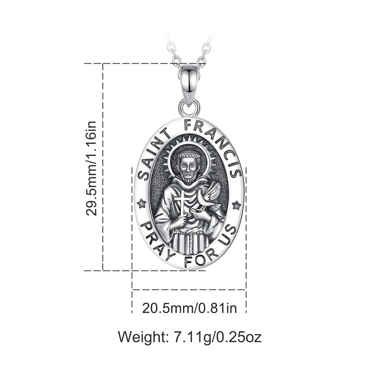 Eudora New 925 Sterling Silver Saint Francis Necklace Cross Raven Pendant Catholic Believers Vintage Jewelry Personality Gifts