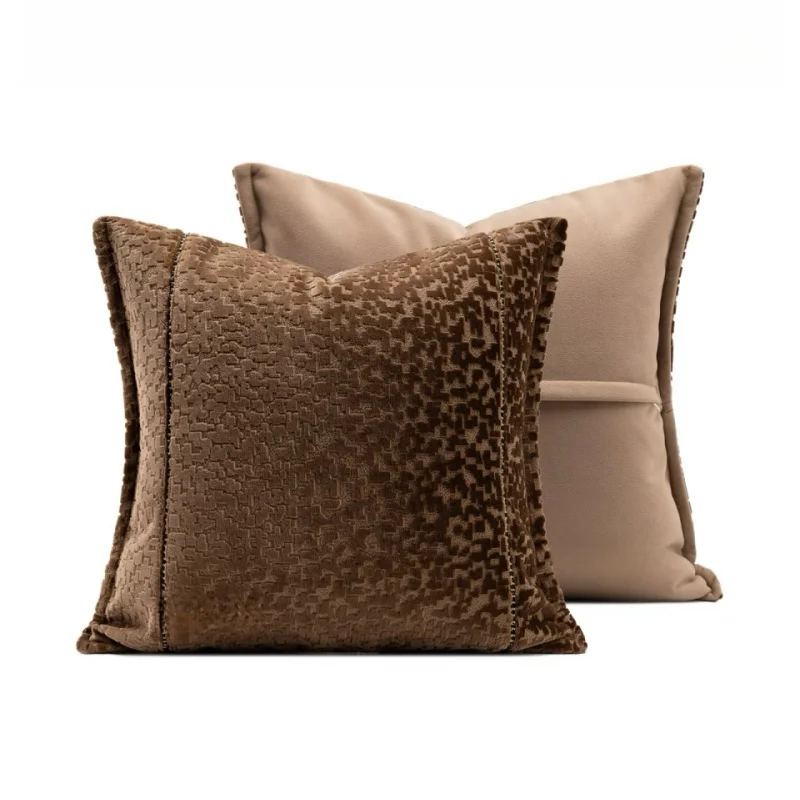 Brown Color Pillows Luxury Velvet Jacquard Collection Cushion Case Modern Decorative Pillow Cover For Sofa Chair Home Decoration