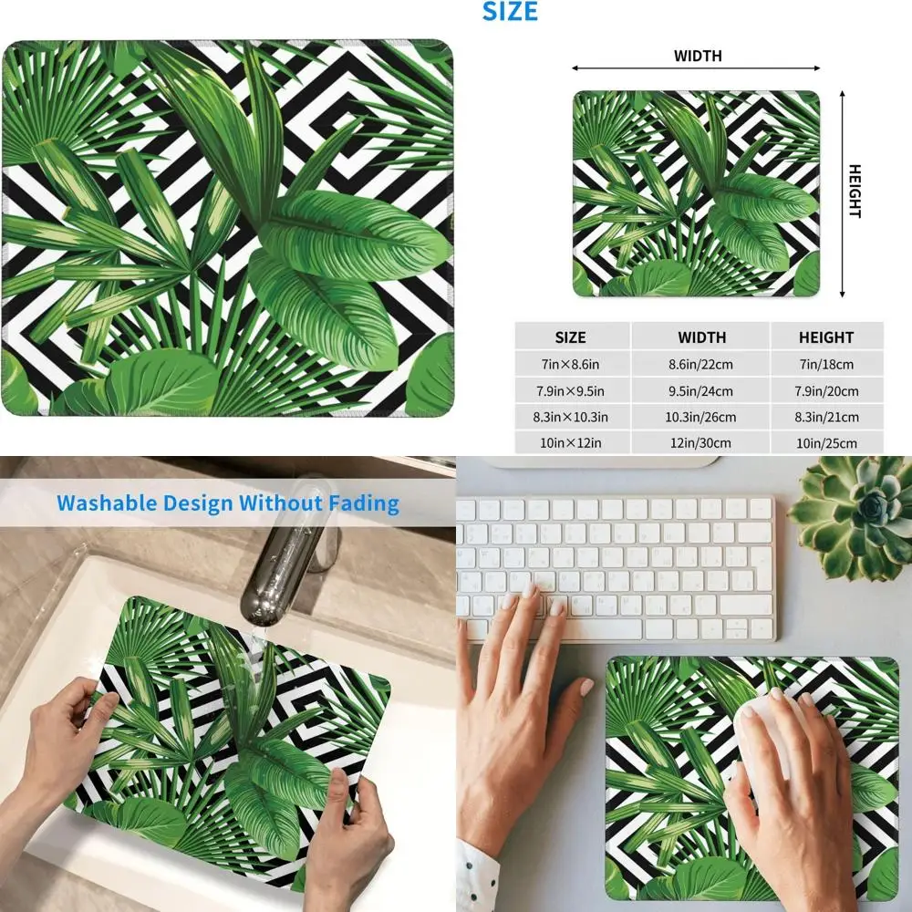 

Игровой коврик для мыши Green Leaves Palm Tree с тропическим принтом, прошитым краем и противоскользящим резиновым основанием, 7,9 x 9,5 дюйма