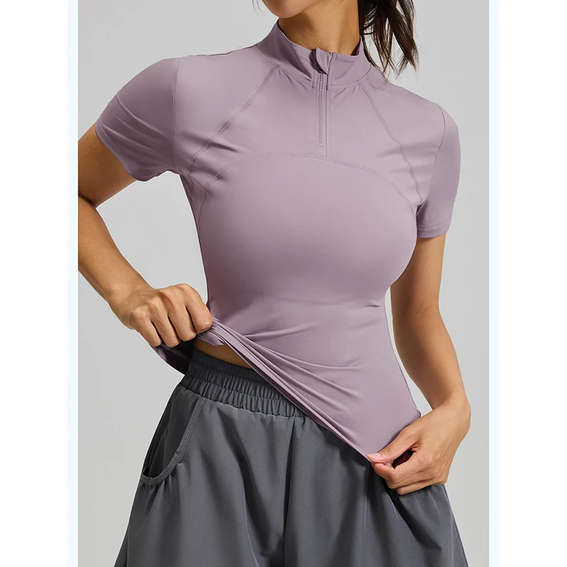 2026 Summer New Women Short Sleeve Yoga Top Mesh Back Breathable Slim Fit Four-Way Stretch Sports Shirt for Running Fitness