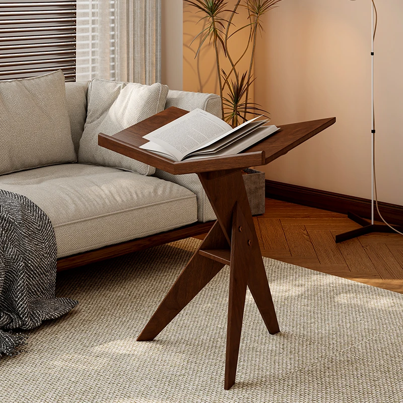 

Solid Wood Book Display Stand French Style Side Table with Magazine Holder Elevation Angle Design Reading Rack for Study Room