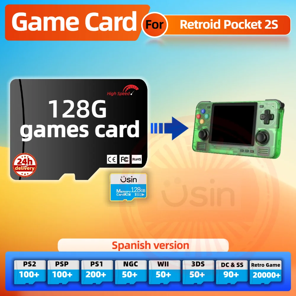 Memory Game Card For Retroid Pocket 2S 5 Spanish Version Retro PS2 PSP Games Android Gaming portable Console SD TF H-Speed 128G