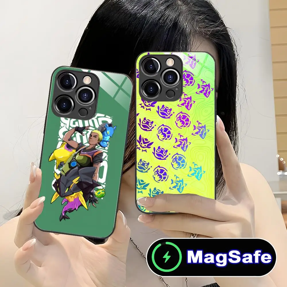 

Valorant Gekko Mobile Cell Phone Case for iPhone 16 15 14 13 12 11 Pro Max Plus Mini MagSafe Glass Colour Protective Pretty