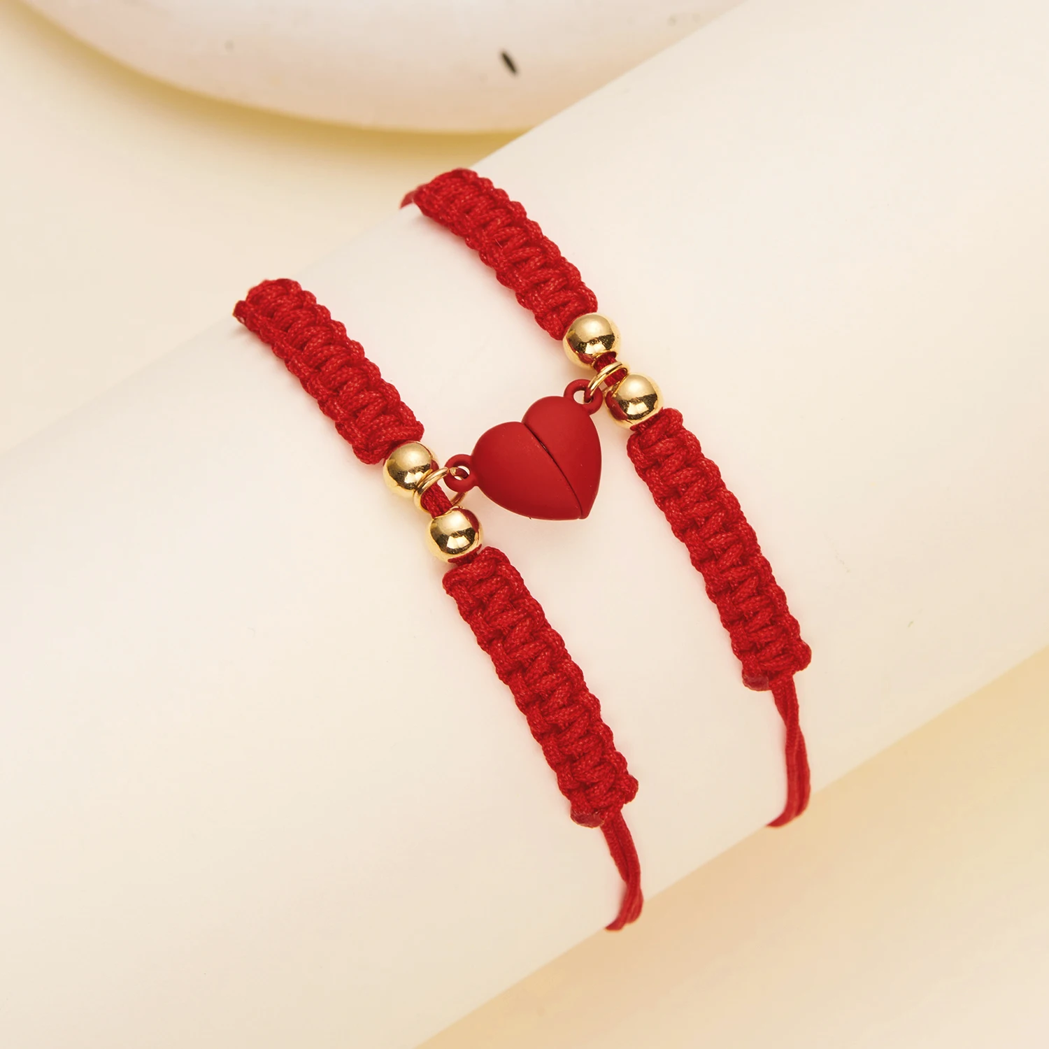 2-teiliges einfaches glückliches rotes Seil-geflochtenes Armband für Damen und Herren, romantisches Herz, magnetisches Paar, passende Armbänder, Freundschaftsschmuck – Detail 23