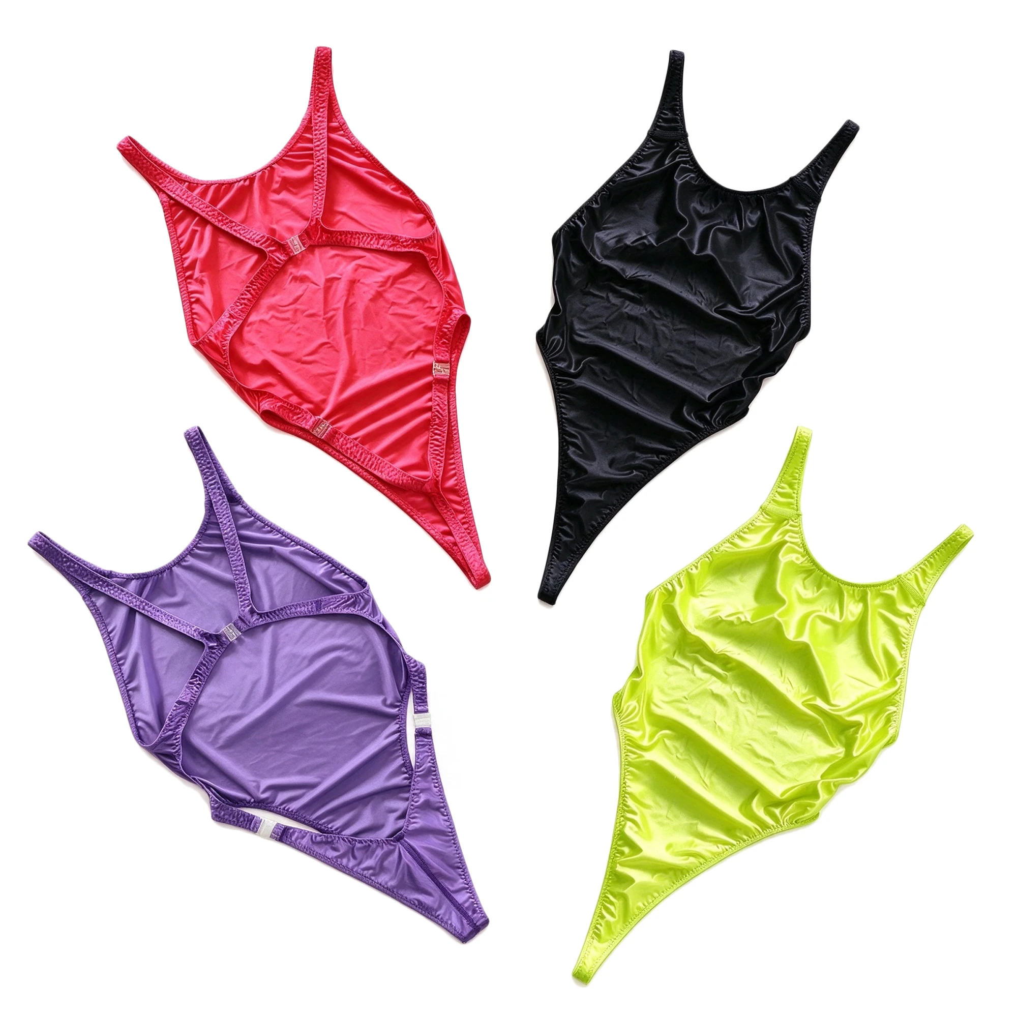 XClocKNYoung Satin Glossy One Piece Swimsuit Silk Tight High Cut Thong Swimsuit Smooth Hip Lift Bathing Suit Swimwear
