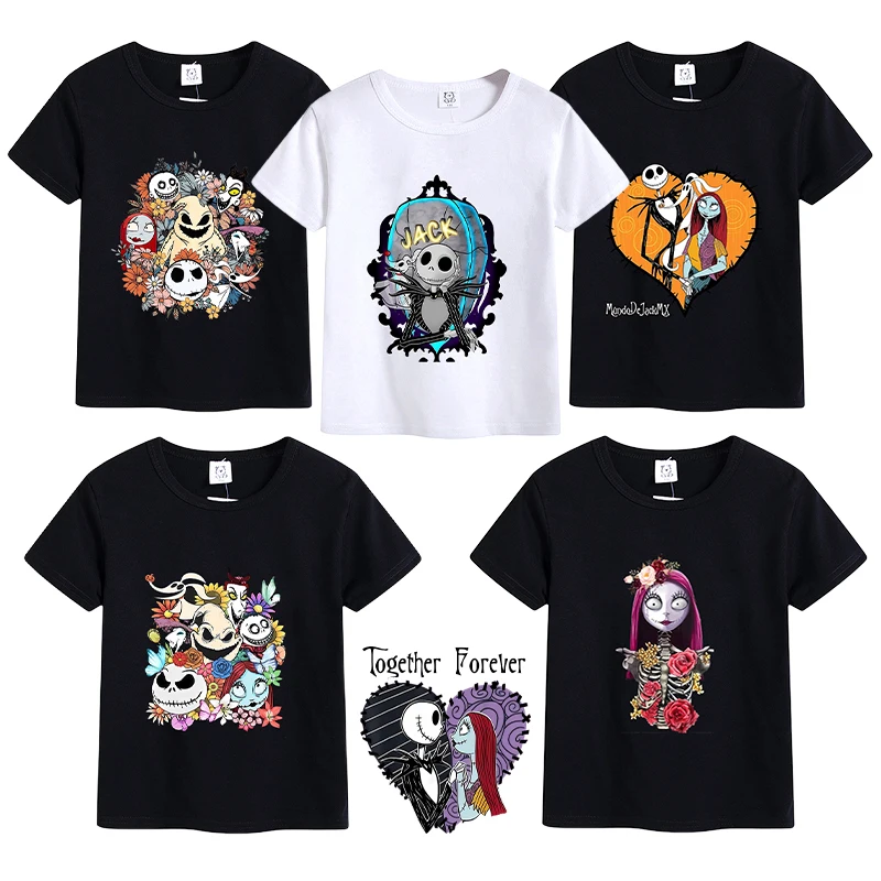 

Nightmare Before Christmas T-shirt Short Sleeve Sally Jack Disney Movie Cartoon Print Children's Tee Shirt Cotton Kid Vogue Gift