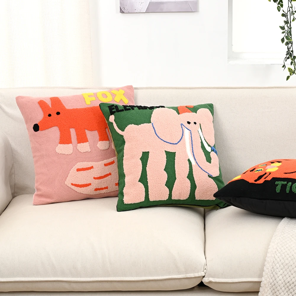 BUYNOW 1PC Tier bestickter Kissenbezug American Retro Rustikal Niedlich Sofa Kissenbezug Home Wohnzimmer Schlafzimmer Auto Dekor – Detail 2