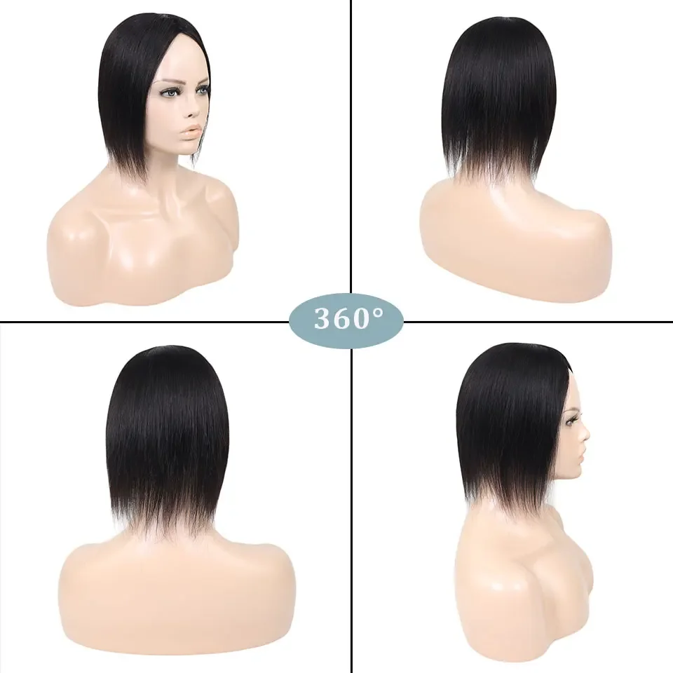 Tupés de cabello humano con cuero cabelludo invisible, 10 pulgadas, para mujer, con clips para cabello fino 5