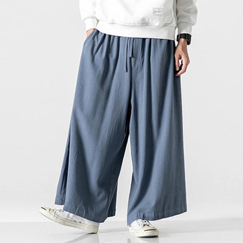

Men Casual Wide Leg Pants New Arrival 2026 Spring Japan Style Solid Color Harajuku Oversized Male Cotton Linen Trousers N018