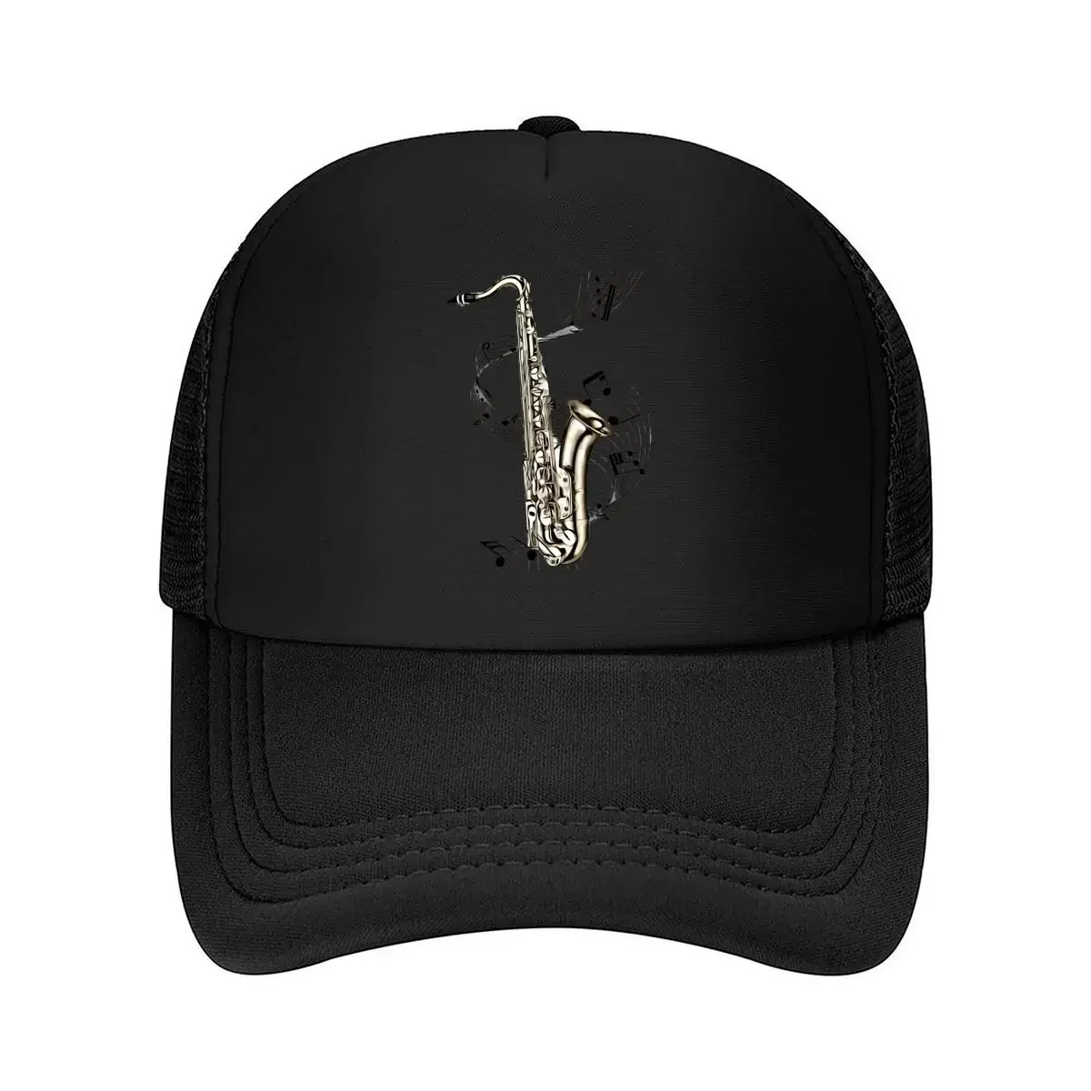 novo-bone-de-beisebol-em-tela-com-estampa-“saxophone-notes”-arte-musical-silhueta-de-saxofone-com-melodia-para-entusiastas-de-jazz