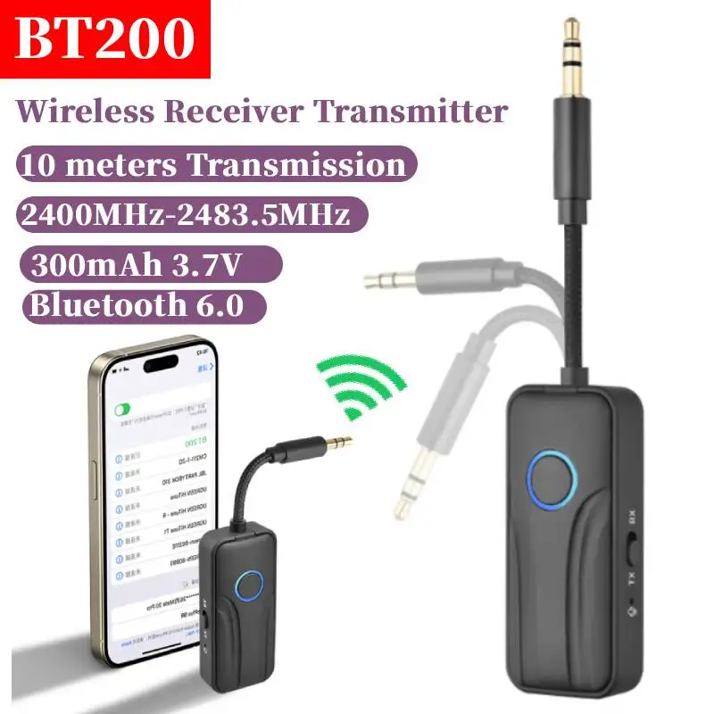

Bluetooth 6.0 AUX Audio Transmitter Receiver 2 IN 1 Wireless Adapter 3.5MM With Mic HiFi Stereo Music For Car TV PC Treadmill