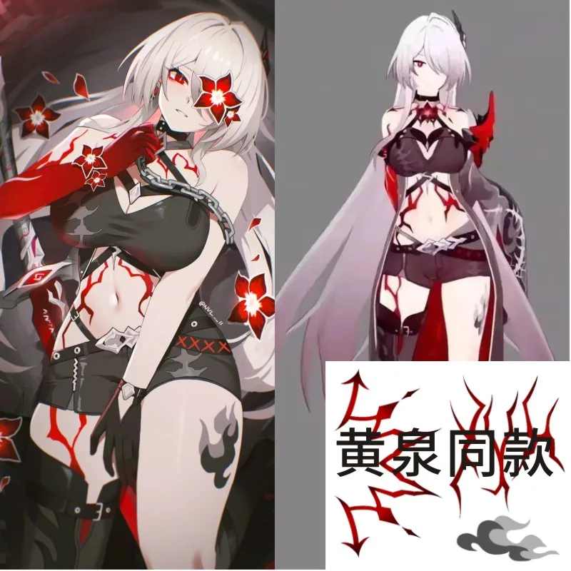 Stiker tato Cosplay Genshin Impact Cos Acheron stiker tato Transfer Aksesori cosplay Anime pengecil paha api