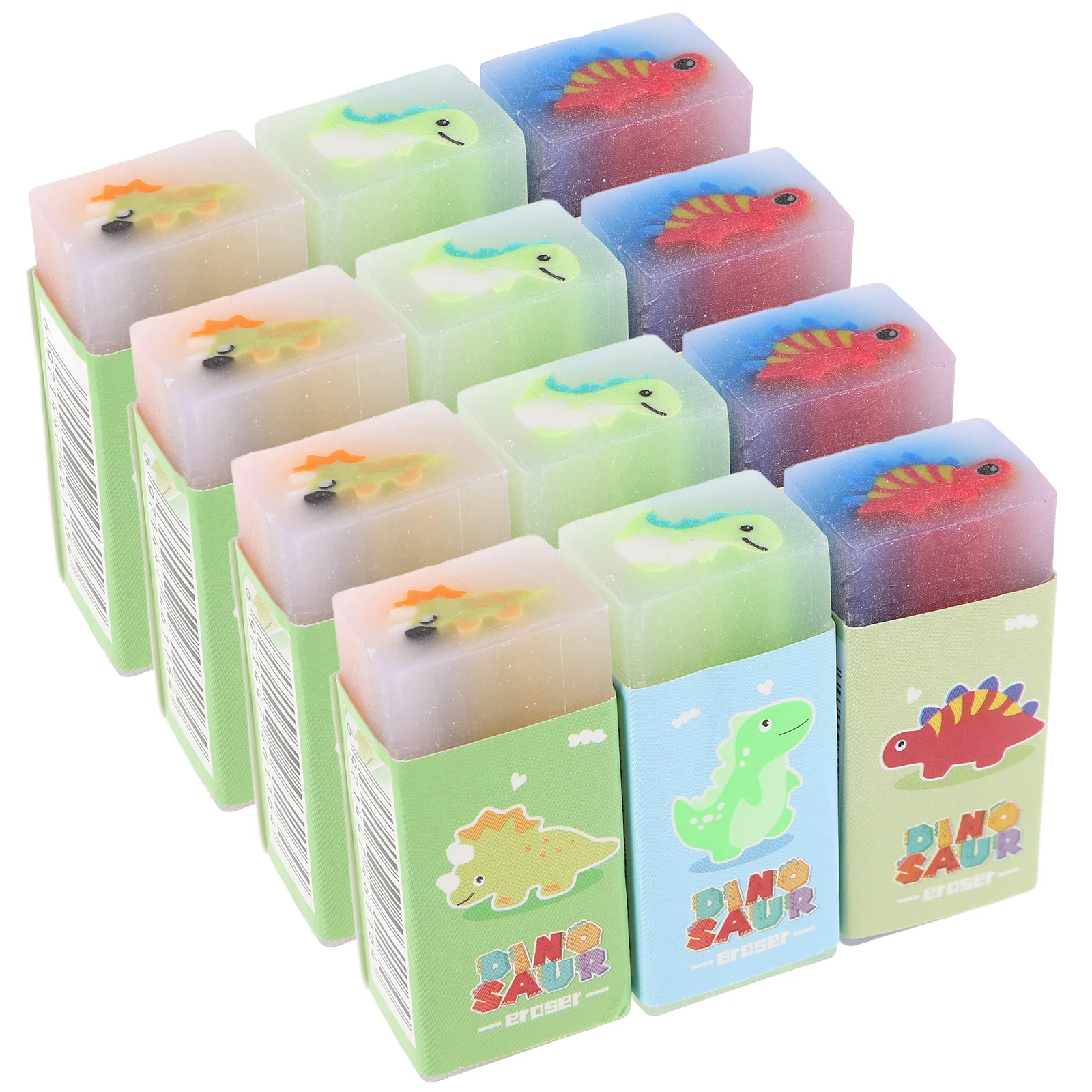 

12 Pcs Stationery Erasers Dinosaur Adorable Kids Portable Cartoon Dinosaurs Child