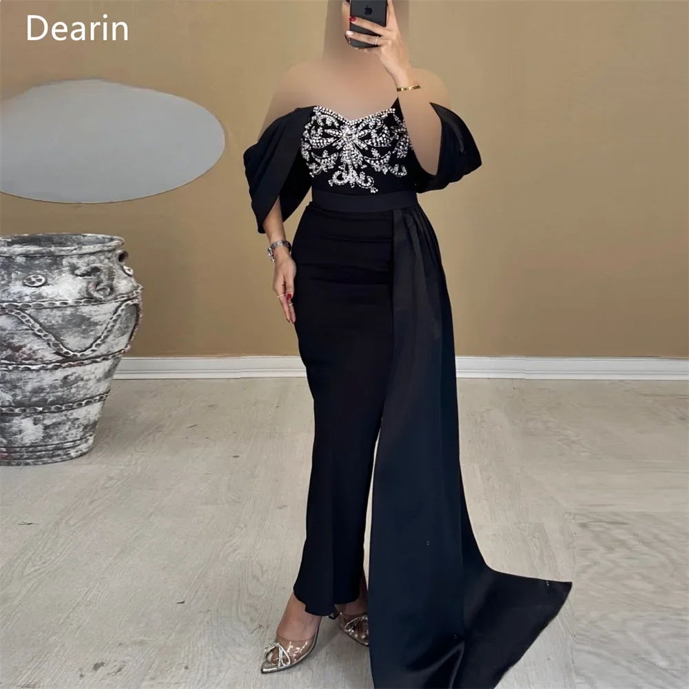 

Customized Women Formal Gown Prom Dearin Off-the-shoulder Sheath Floor Length Skirts Beading Bespoke Occasion Dresses Evening Dr