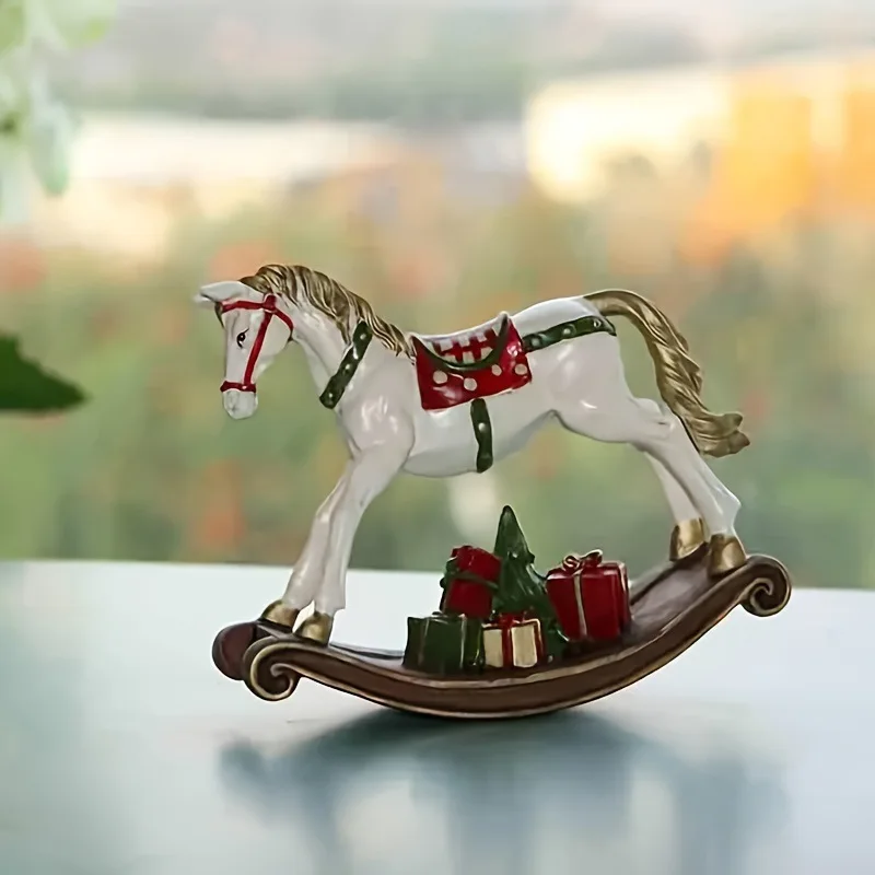 New Christmas Red Resin Retro Painted Wooden Horse Home Decoration Wooden Horse Series Exquisite
