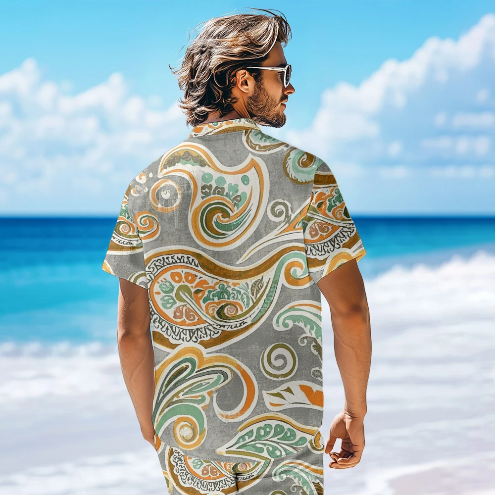 

Paisley Print Short Sleeve Shirt Vintage Boho Hawaiian Style Camp Shirt Loose Fit Casual Button Down Blouse for Men Clothing